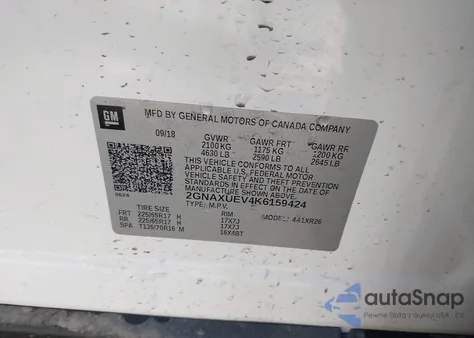 2019 Chevrolet Equinox Lt из США, поврежденный, VIN 2GNAXUEV4K6159424